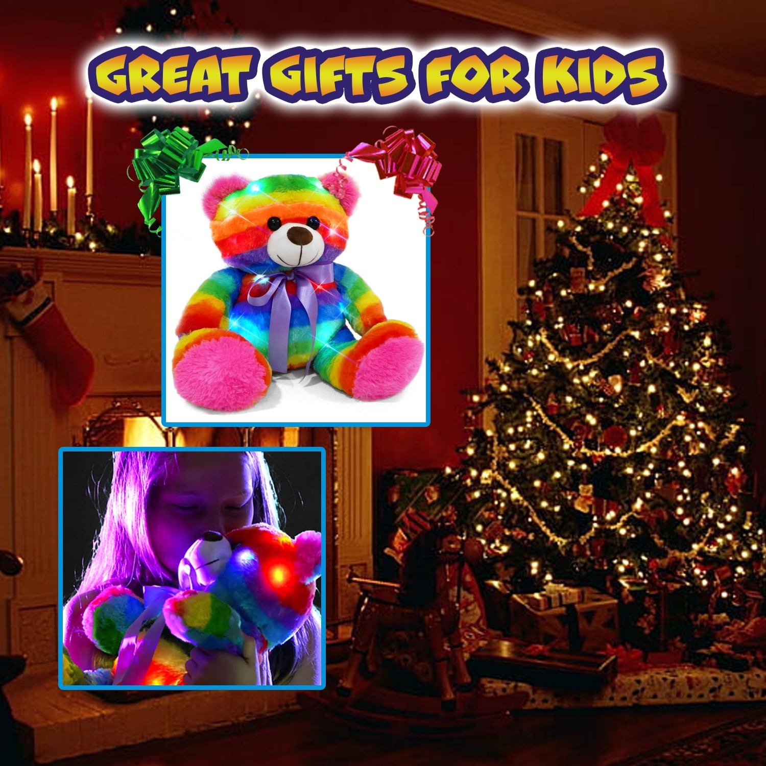 Rainbow Lites Teddy Bear Glow Plush LED Night Light Up Stuffed Animal 2 Pack Set (16 inch)