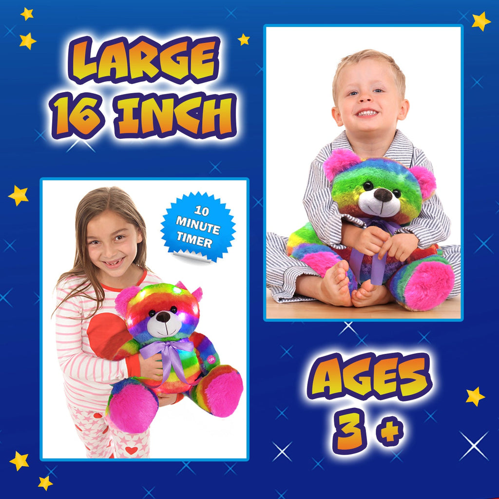 Rainbow Lites Teddy Bear Glow Plush LED Night Light Up Stuffed Animal 2 Pack Set (16 inch)