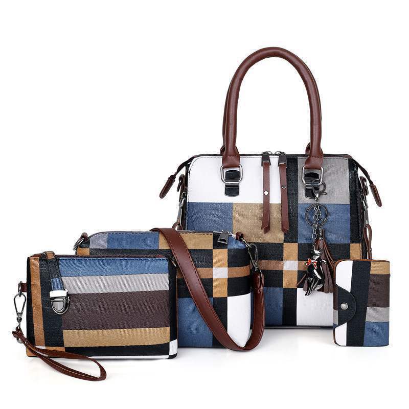 The Plaid Powerhouse - 4-Piece Handbag Set with Plaid Pattern