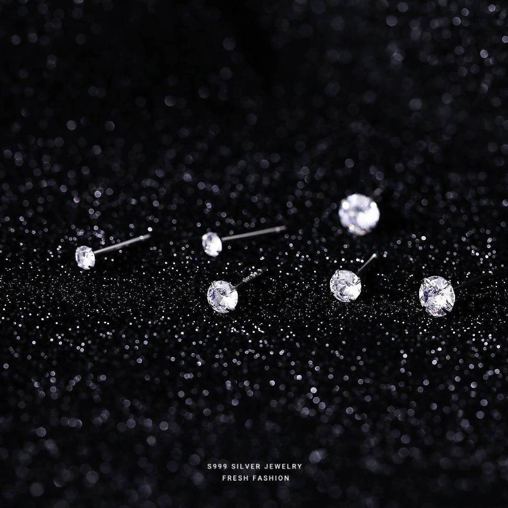 S999 Dazzling Minimalist CZ Stud Earrings, 2-8MM Cubic Zirconia Hypoallergenic Pure Sterling Silver Tiny Earrings for Sensitive Ears Daily