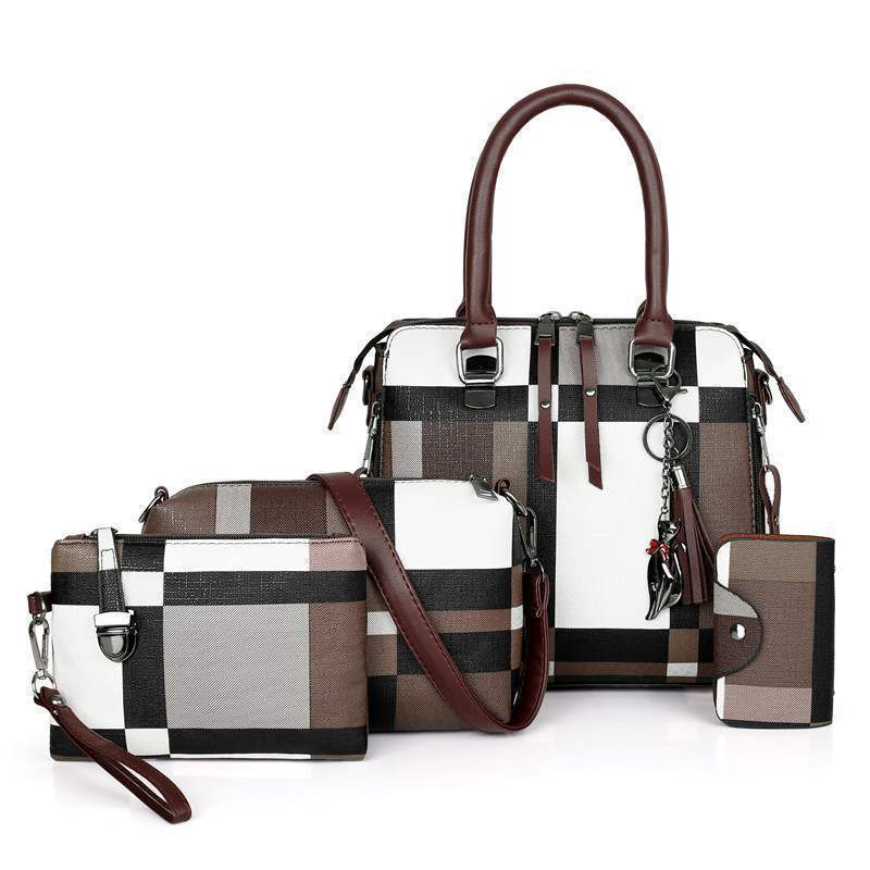 The Plaid Powerhouse - 4-Piece Handbag Set with Plaid Pattern