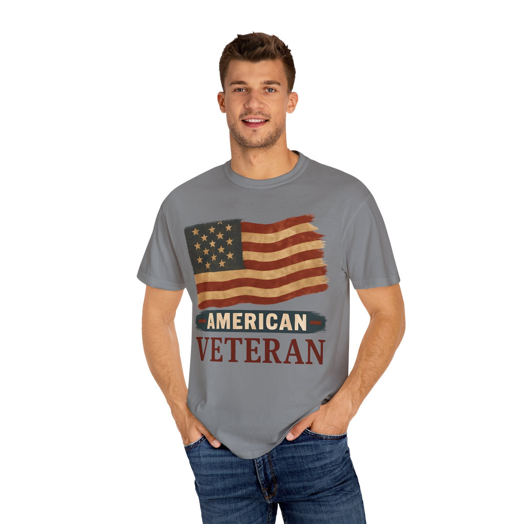 American Veteran Unisex Garment-Dyed T-shirt, Patriotic Tee, Military Appreciation, Veterans Day Gift, Casual Wear, Comfortable Style