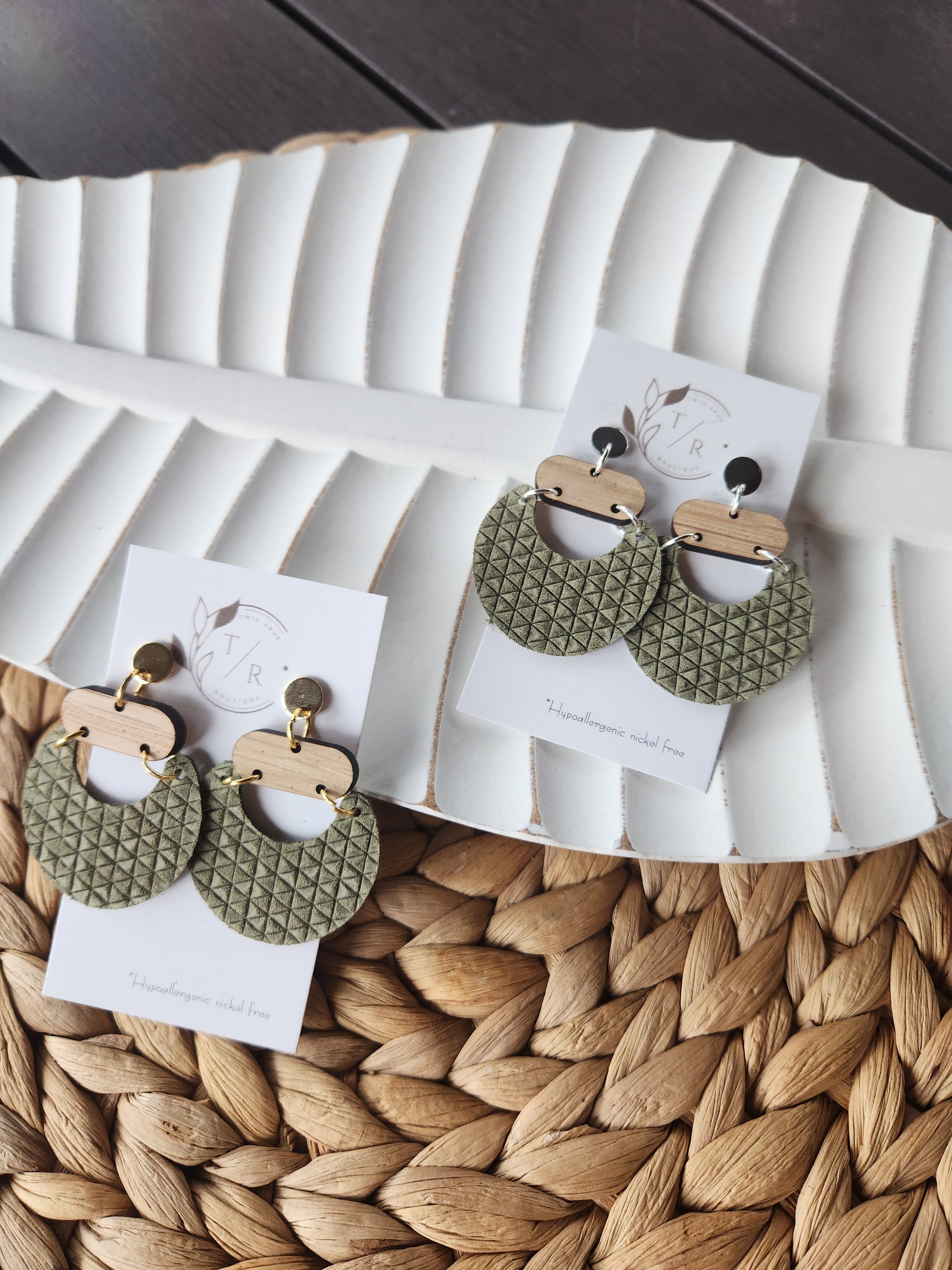 Billie|statement leather and wood dangle