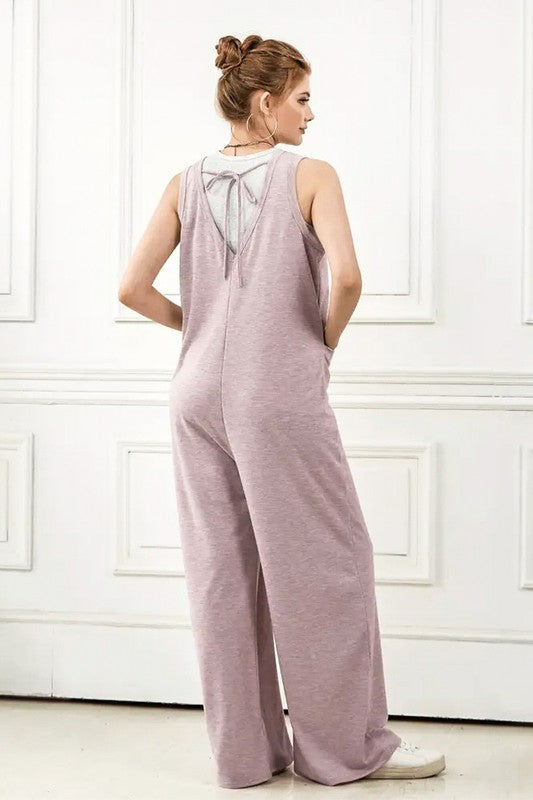 Plus Oversized Patched Pocket V-Neck Jumpsuit