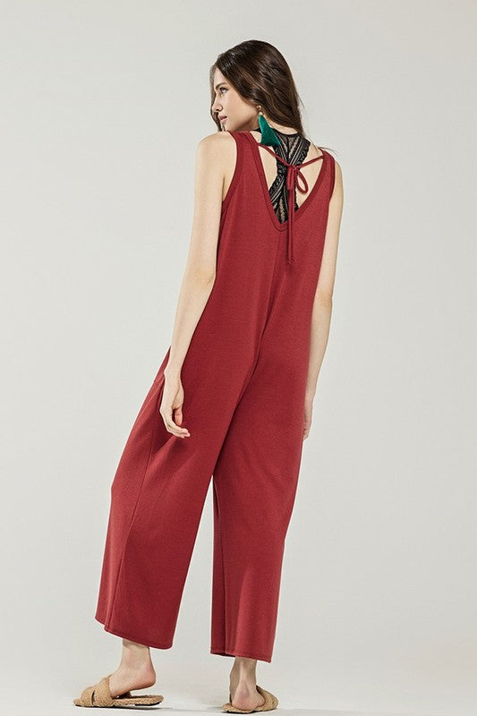 Plus Oversized Patched Pocket V-Neck Jumpsuit