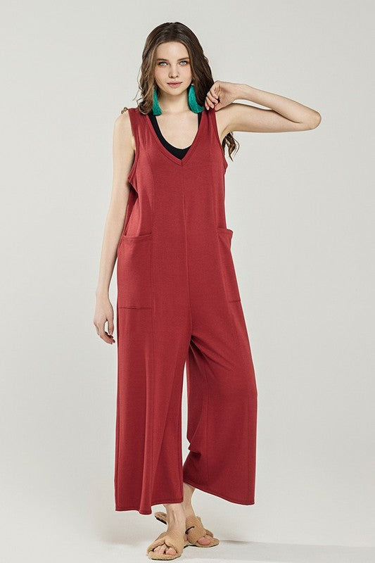 Plus Oversized Patched Pocket V-Neck Jumpsuit