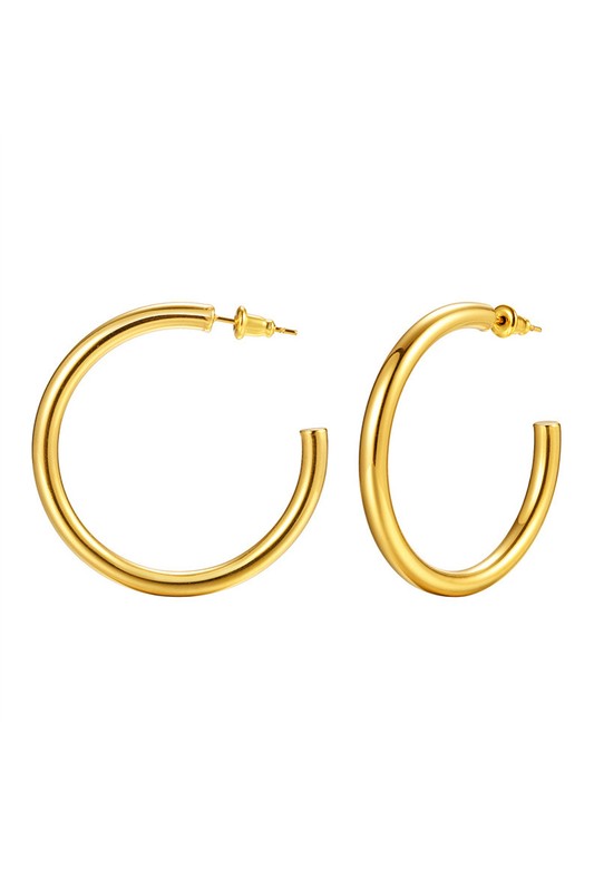 14K STAINLESS STEEL OPEN HOOP EARRINGS