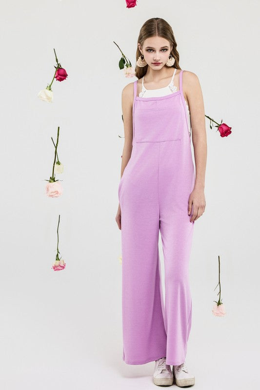 Plus Boho Terry Wide Leg Jumpsuits with Pocket