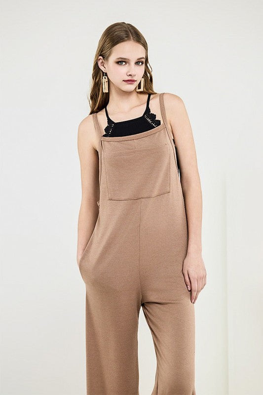 Plus Boho Terry Wide Leg Jumpsuits with Pocket