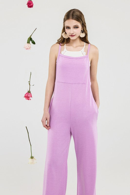 Plus Boho Terry Wide Leg Jumpsuits with Pocket