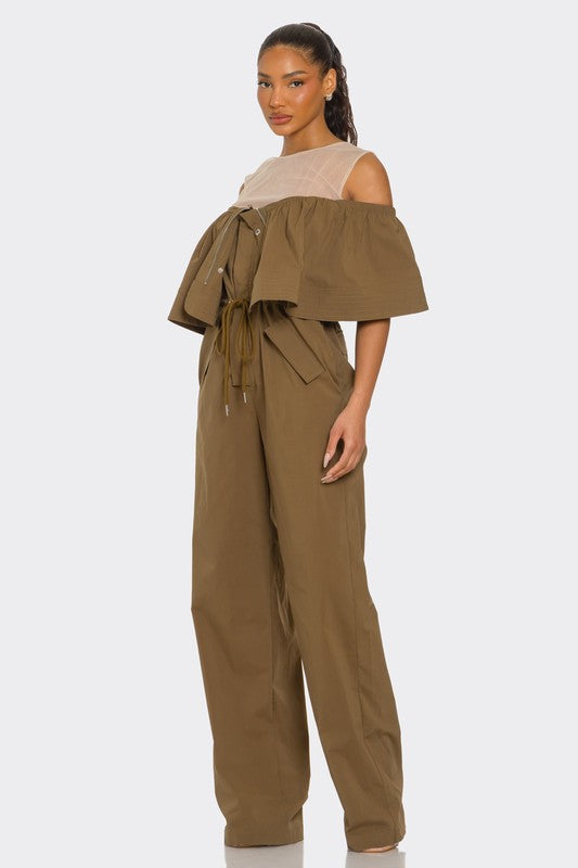 Dual Essence Off-Shoulder Utility Jumpsuit