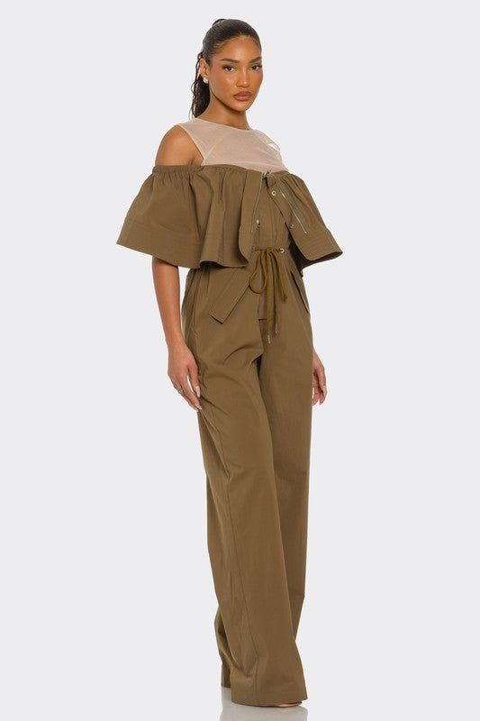 Dual Essence Off-Shoulder Utility Jumpsuit