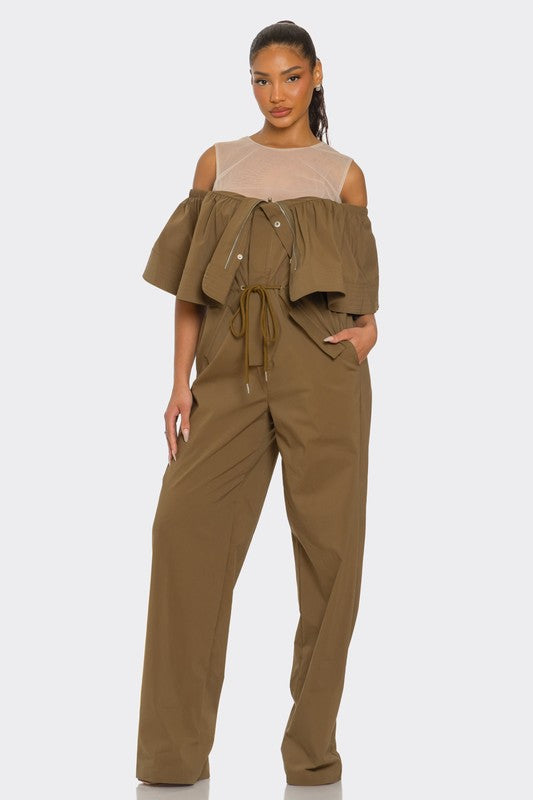 Dual Essence Off-Shoulder Utility Jumpsuit