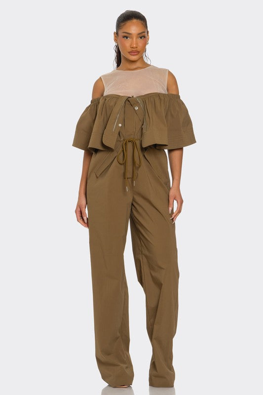 Dual Essence Off-Shoulder Utility Jumpsuit
