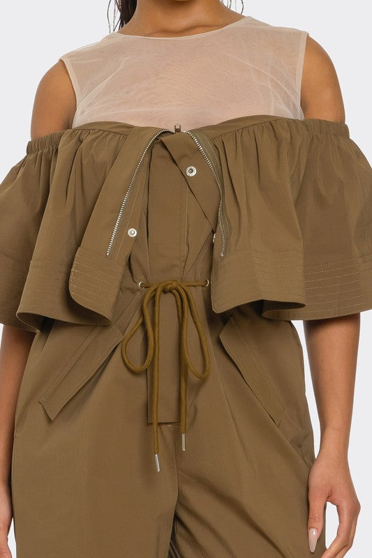 Dual Essence Off-Shoulder Utility Jumpsuit