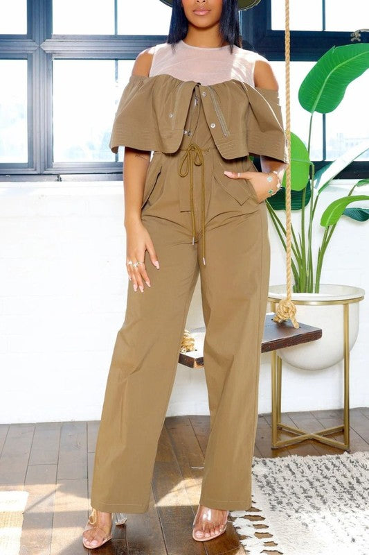 Dual Essence Off-Shoulder Utility Jumpsuit