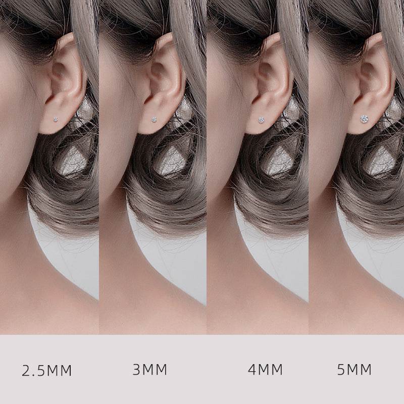 S999 Dazzling Minimalist CZ Stud Earrings, 2-8MM Cubic Zirconia Hypoallergenic Pure Sterling Silver Tiny Earrings for Sensitive Ears Daily