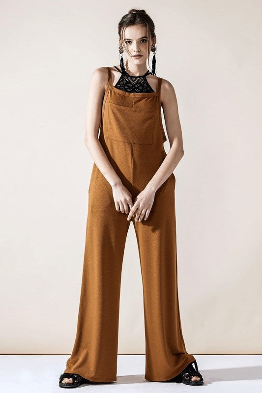 Plus Boho Terry Wide Leg Jumpsuits with Pocket