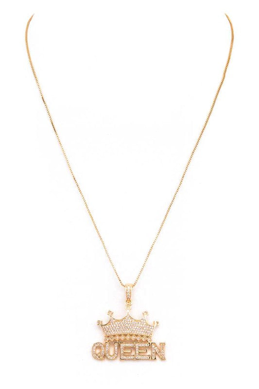 QUEEN Crown CZ Pendant Necklace