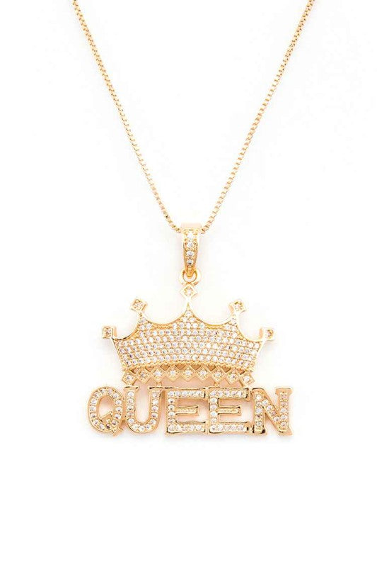 QUEEN Crown CZ Pendant Necklace