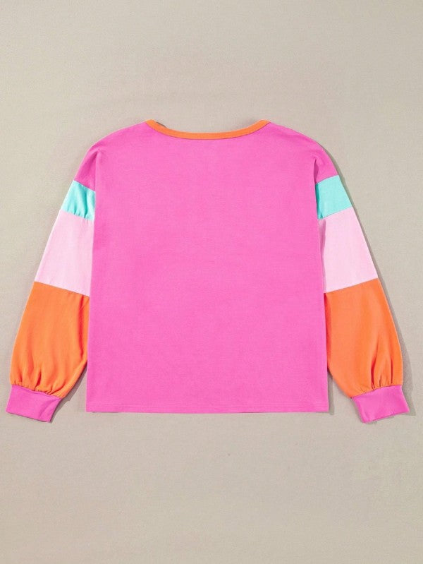 Boho Cotton 90's Color Block Sleeve Loose Fit Top