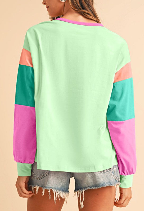 Boho Cotton 90's Color Block Sleeve Loose Fit Top