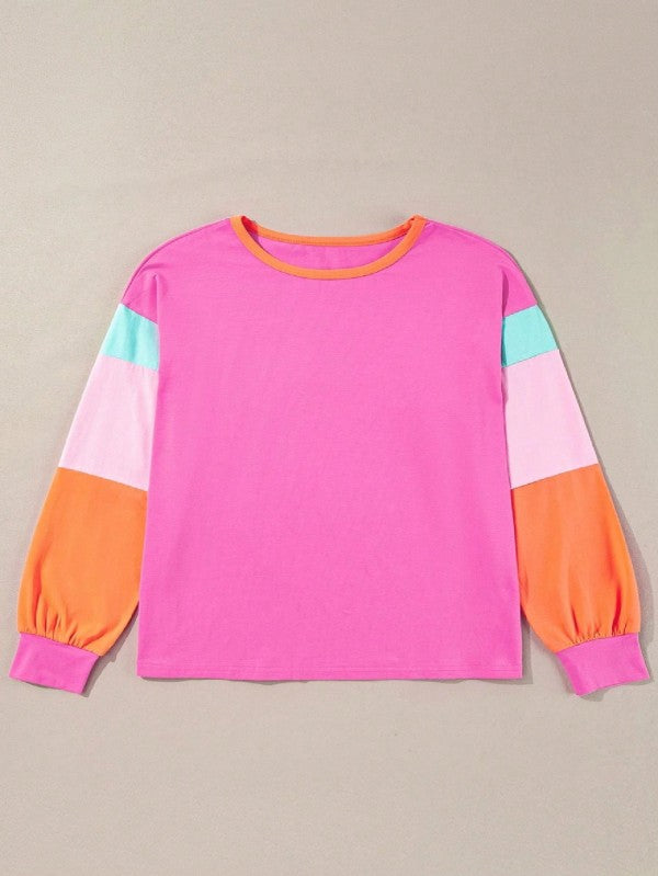 Boho Cotton 90's Color Block Sleeve Loose Fit Top