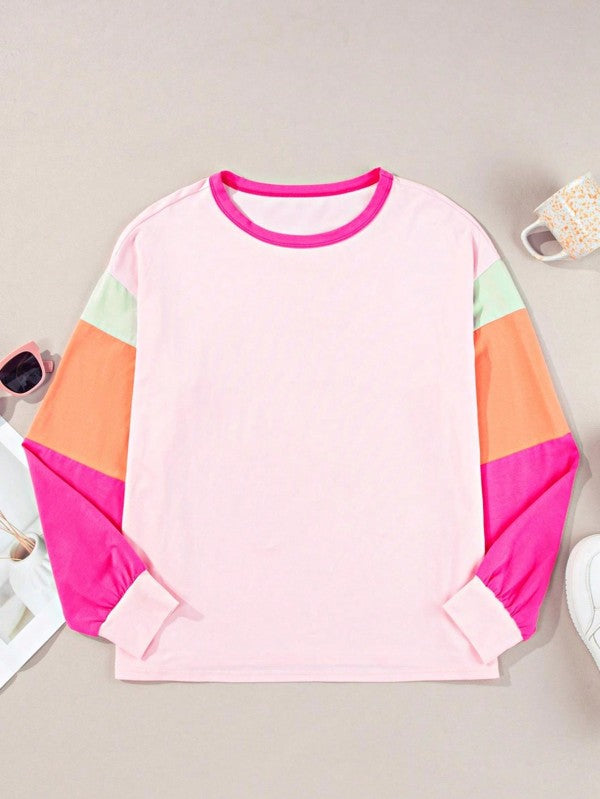 Boho Cotton 90's Color Block Sleeve Loose Fit Top