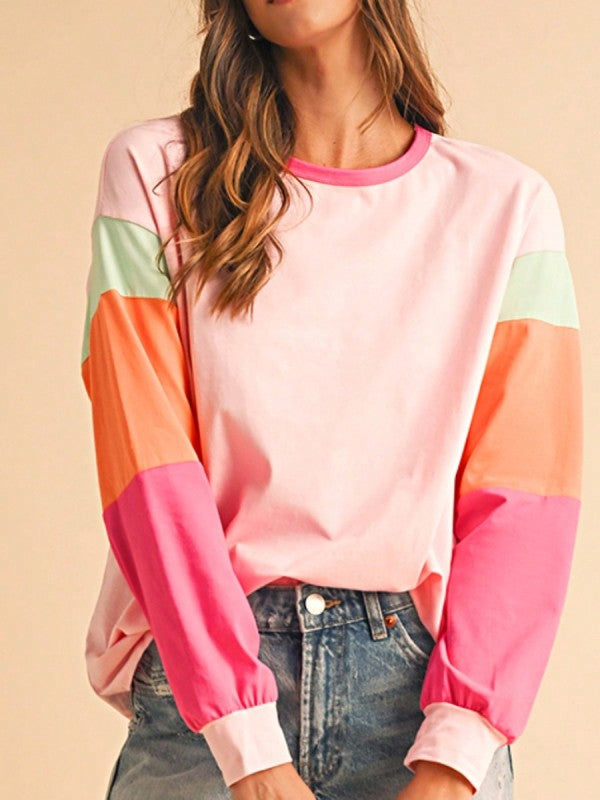 Boho Cotton 90's Color Block Sleeve Loose Fit Top