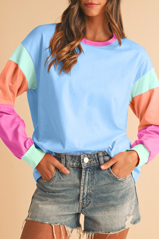 Boho Cotton 90's Color Block Sleeve Loose Fit Top