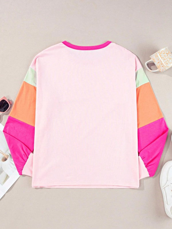 Boho Cotton 90's Color Block Sleeve Loose Fit Top