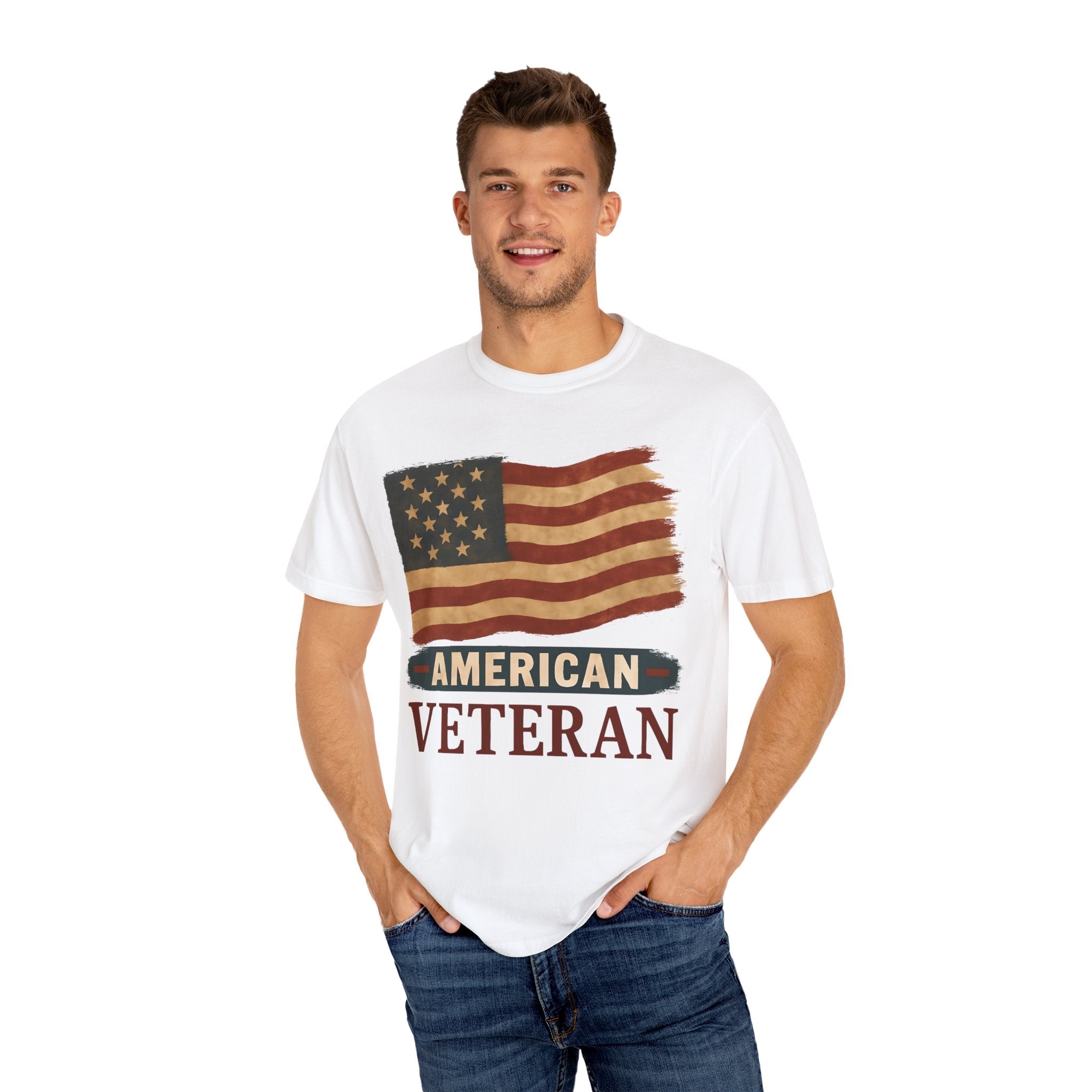 American Veteran Unisex Garment-Dyed T-shirt, Patriotic Tee, Military Appreciation, Veterans Day Gift, Casual Wear, Comfortable Style