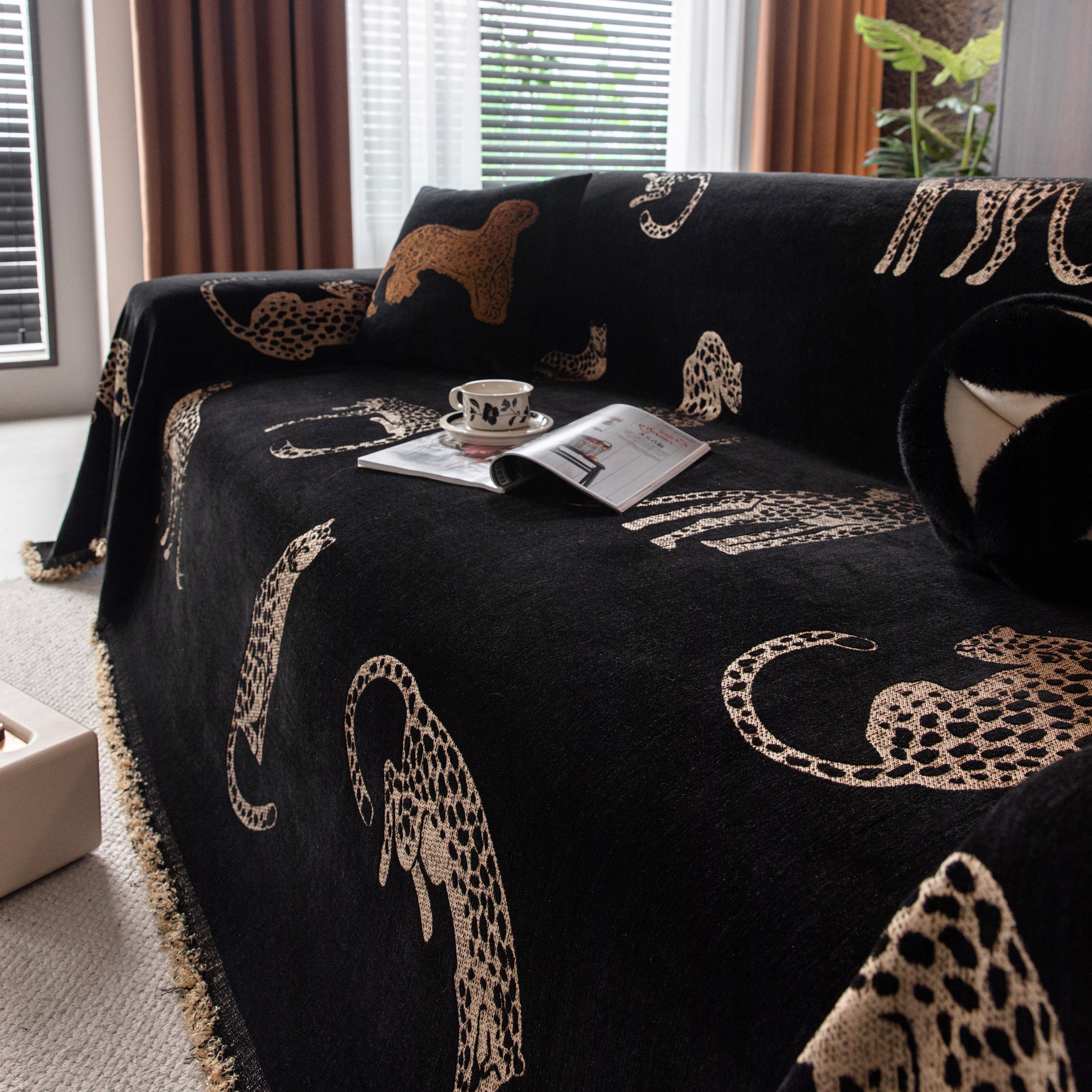 Leopard Sofa Cover Blanket Stylish Furniture Protector Throw for Couches & Loveseats