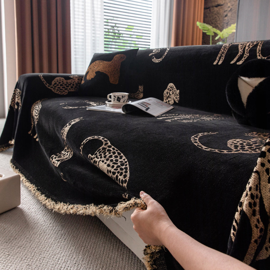 Leopard Sofa Cover Blanket Stylish Furniture Protector Throw for Couches & Loveseats