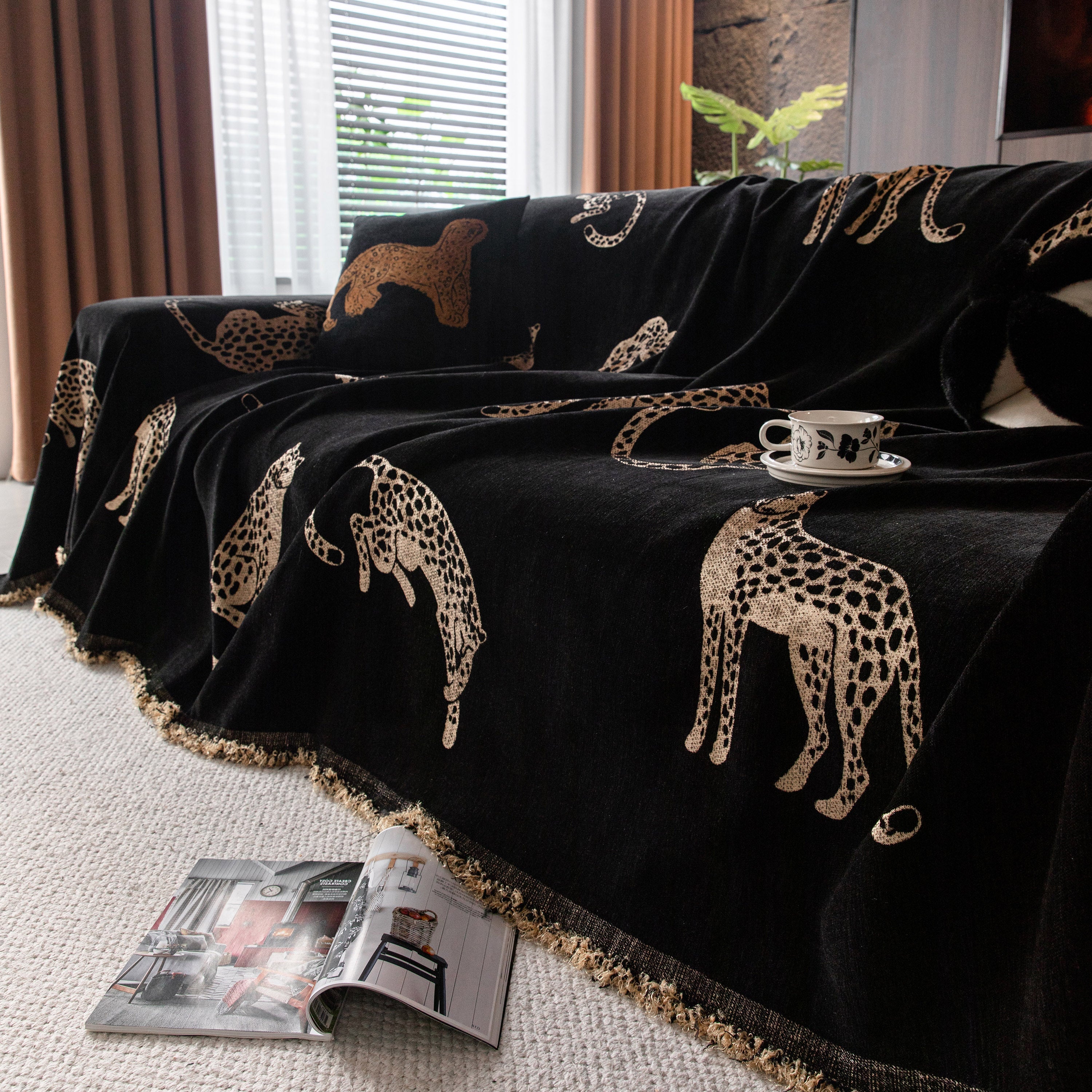 Leopard Sofa Cover Blanket Stylish Furniture Protector Throw for Couches & Loveseats