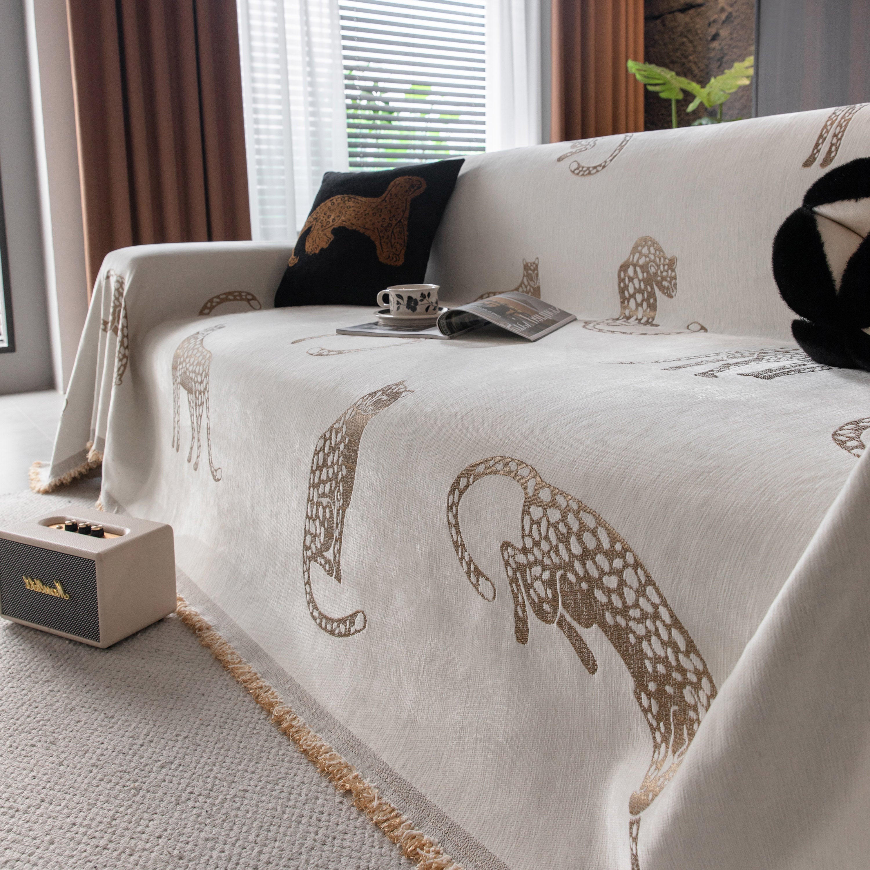 Leopard Sofa Cover Blanket Stylish Furniture Protector Throw for Couches & Loveseats