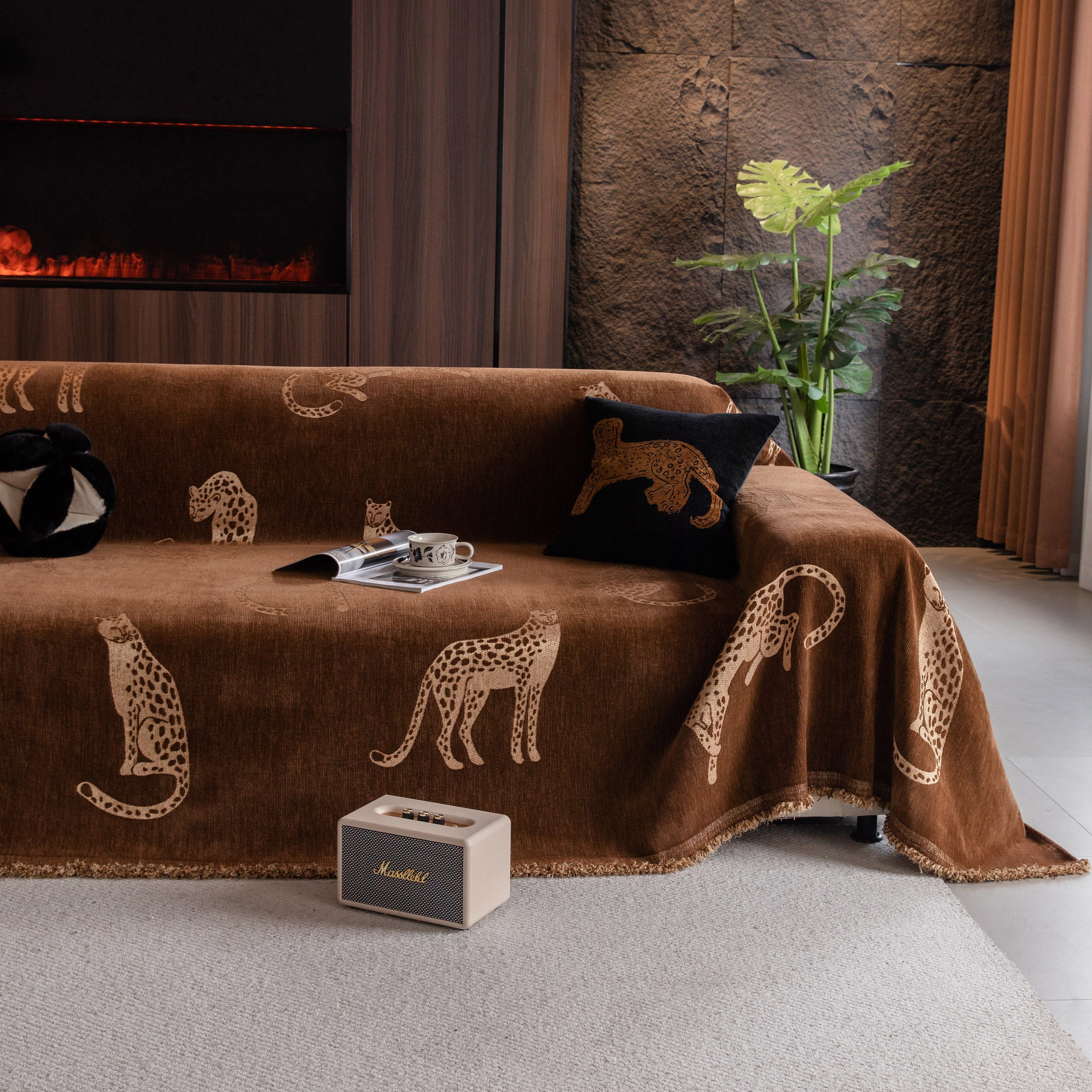 Leopard Sofa Cover Blanket Stylish Furniture Protector Throw for Couches & Loveseats