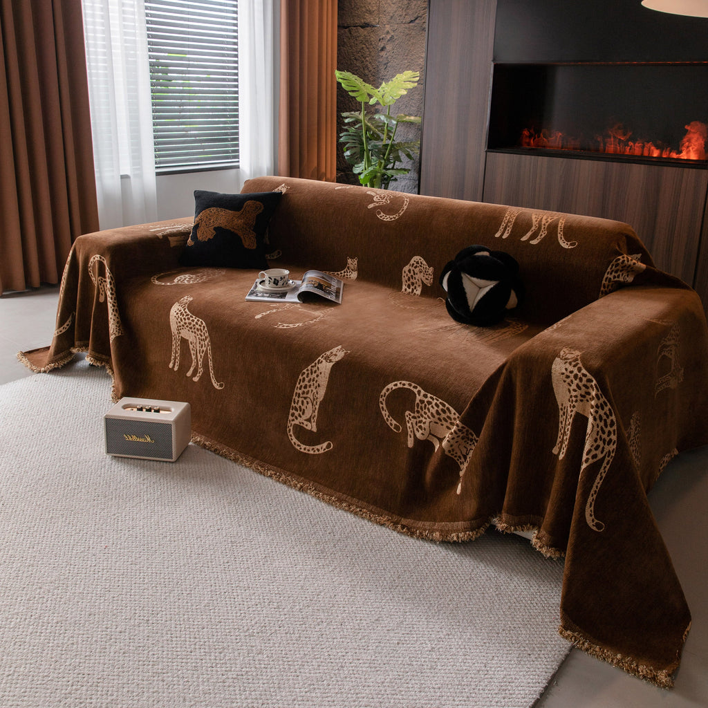 Leopard Sofa Cover Blanket Stylish Furniture Protector Throw for Couches & Loveseats