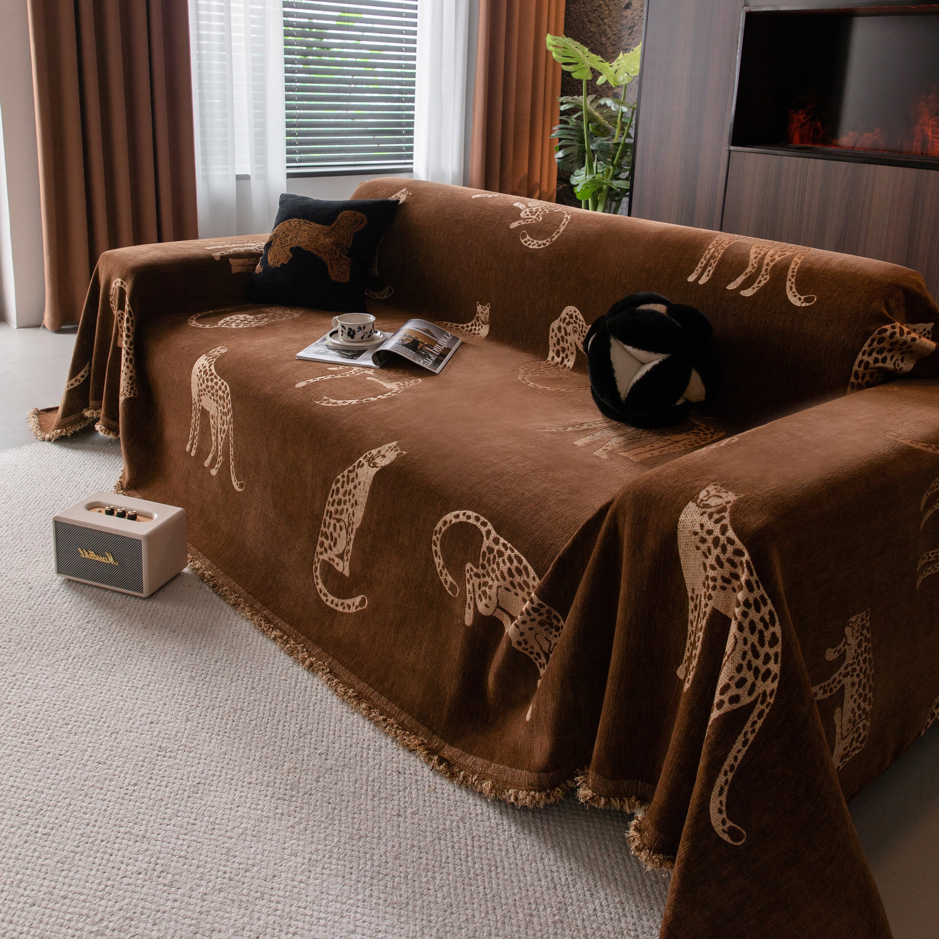 Leopard Sofa Cover Blanket Stylish Furniture Protector Throw for Couches & Loveseats