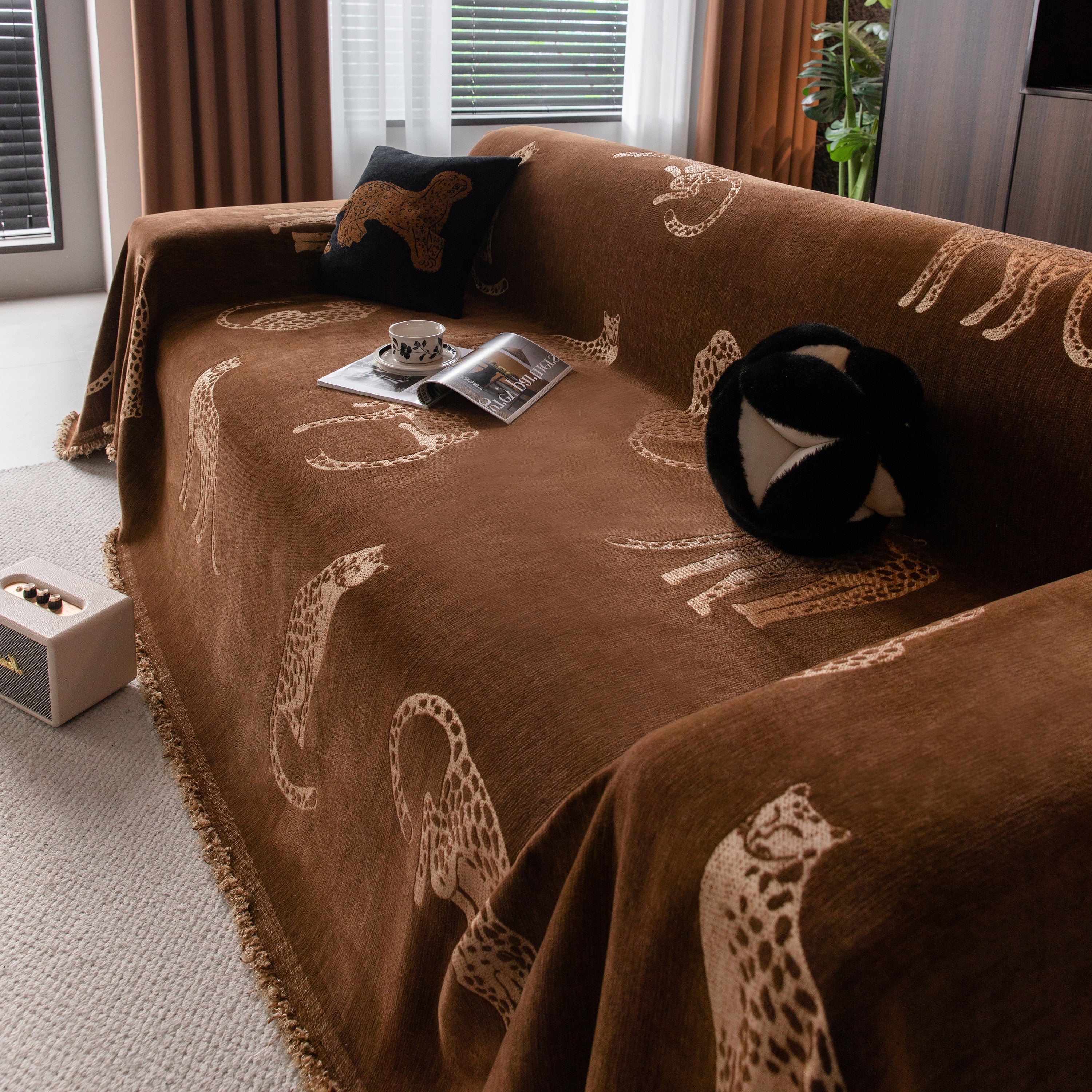 Leopard Sofa Cover Blanket Stylish Furniture Protector Throw for Couches & Loveseats