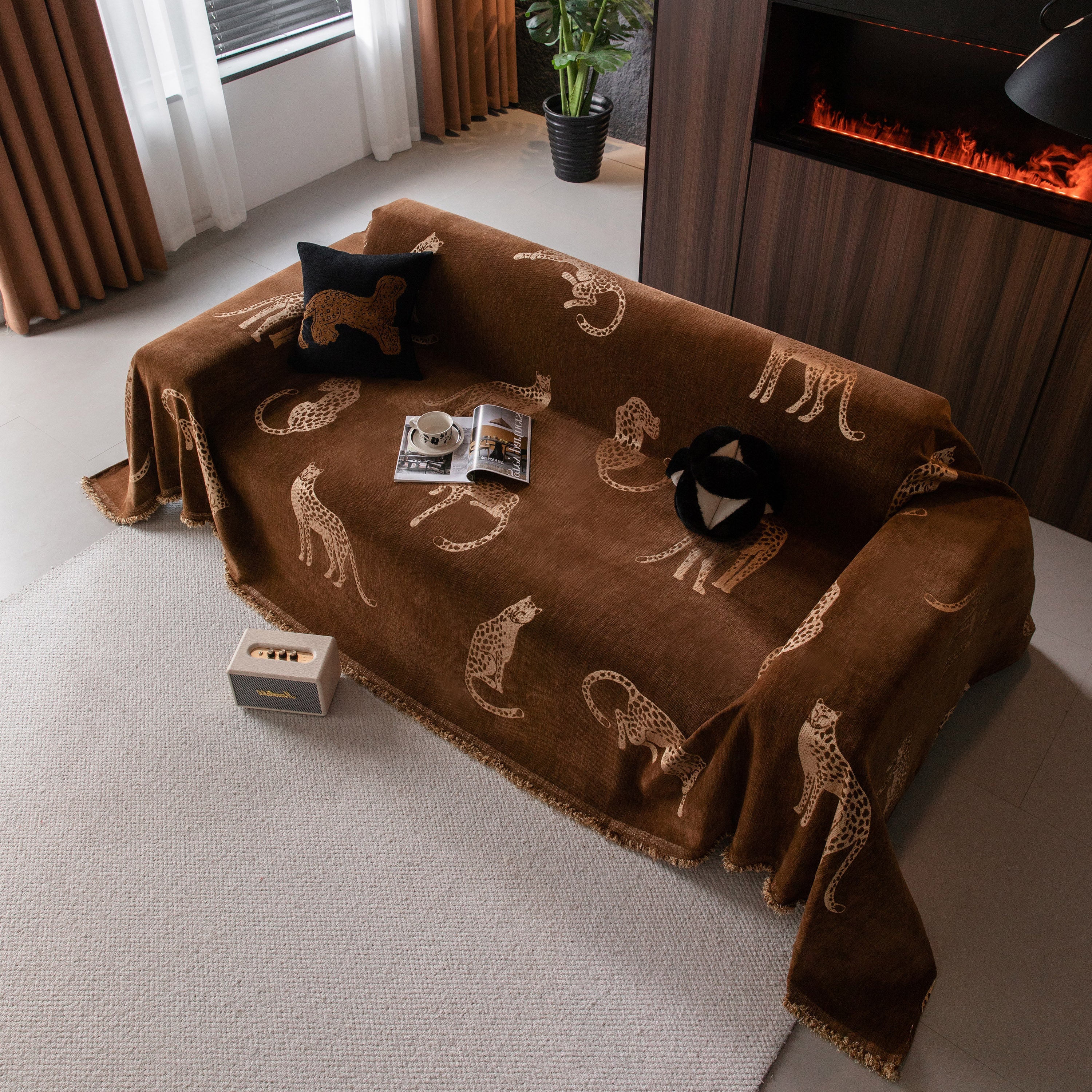 Leopard Sofa Cover Blanket Stylish Furniture Protector Throw for Couches & Loveseats