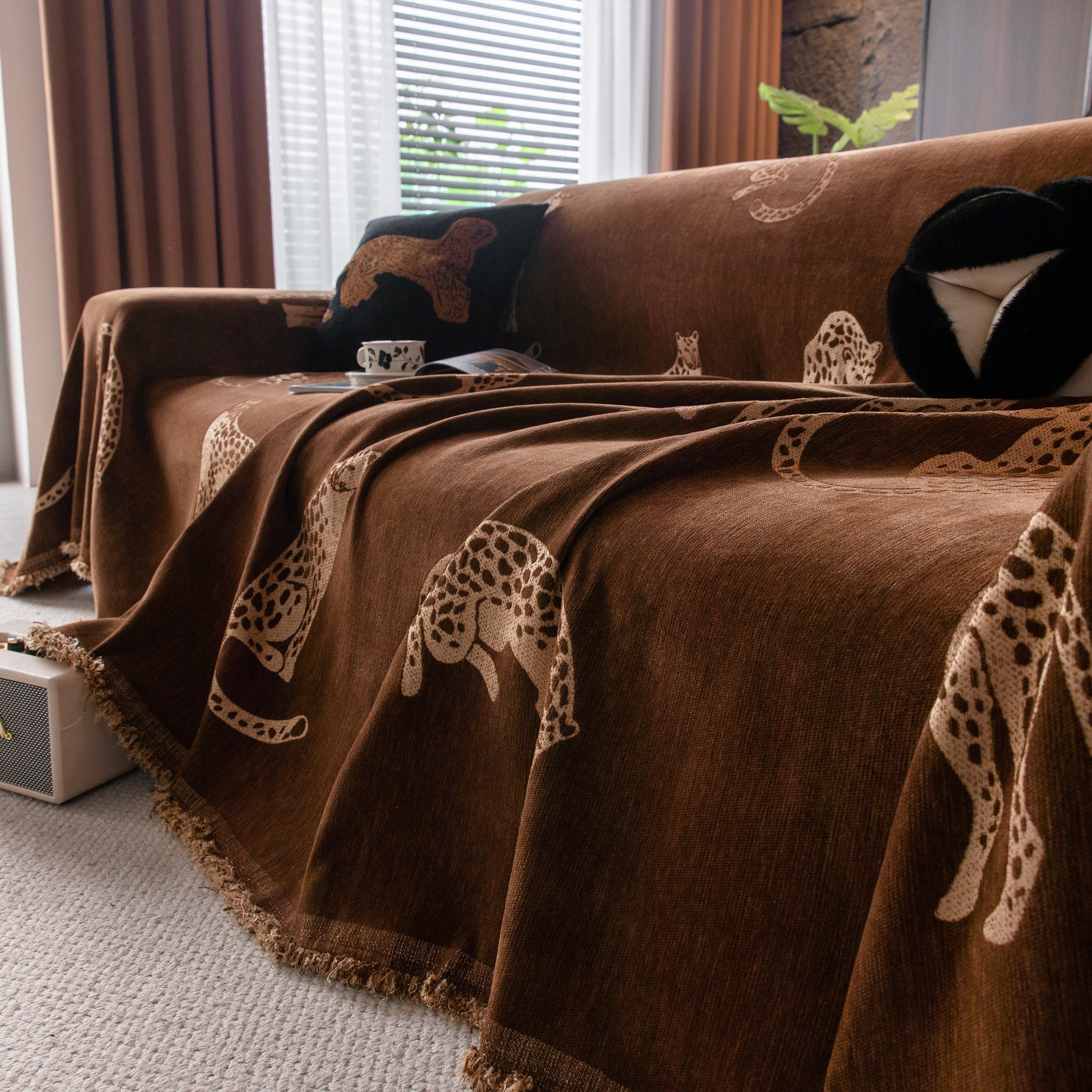 Leopard Sofa Cover Blanket Stylish Furniture Protector Throw for Couches & Loveseats