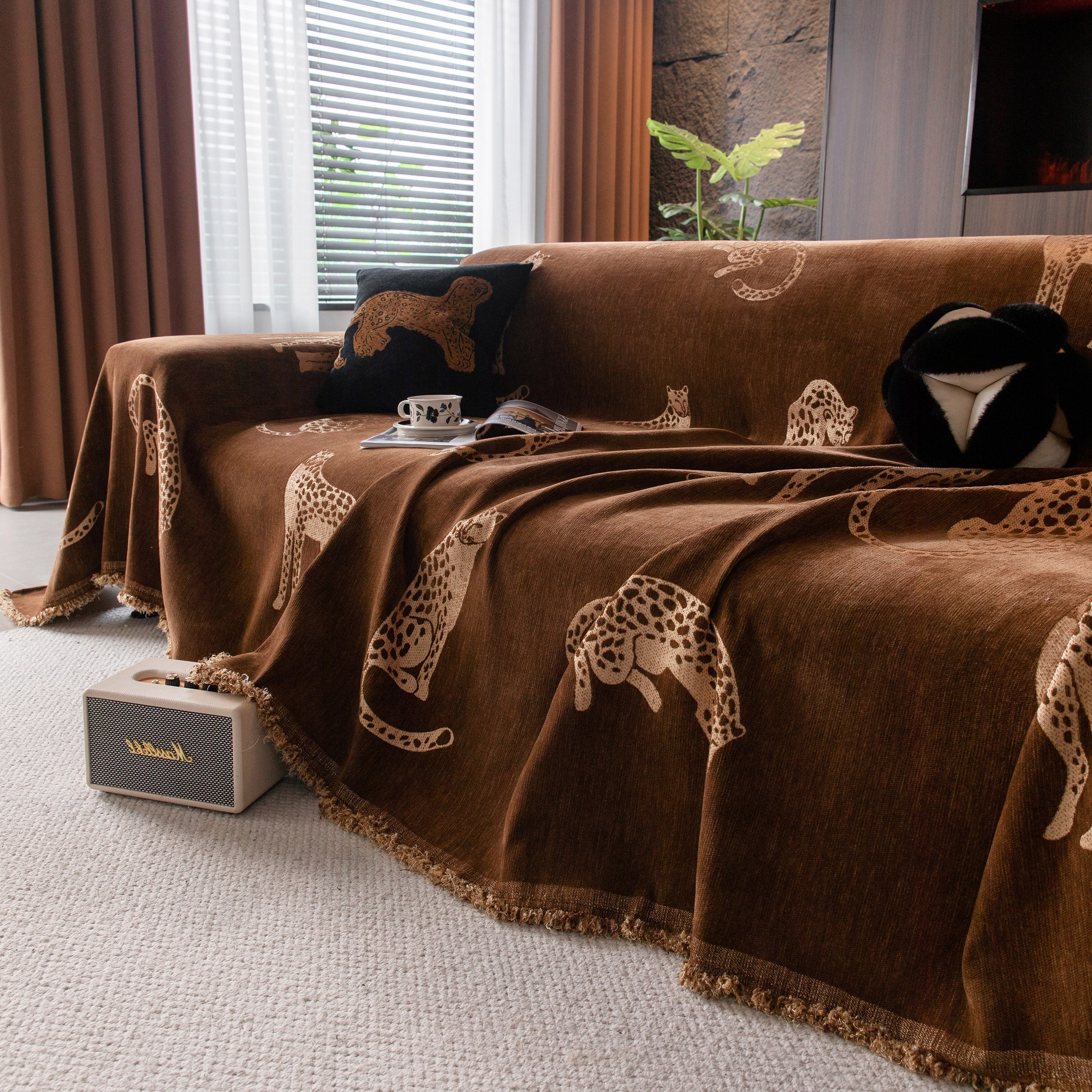 Leopard Sofa Cover Blanket Stylish Furniture Protector Throw for Couches & Loveseats