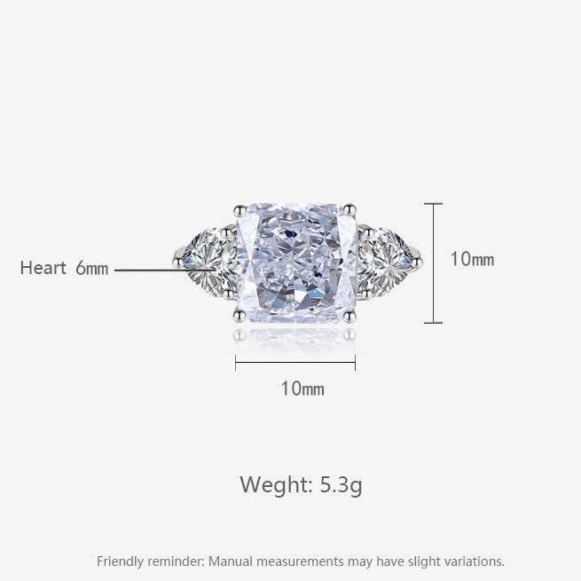 Multicolor Ice Flower Cut Square CZ Adjustable Ring, Blue & Green 10*10mm 8A Main Cubic Zirconia, Two Heart Side CZ, Dainty Luxe