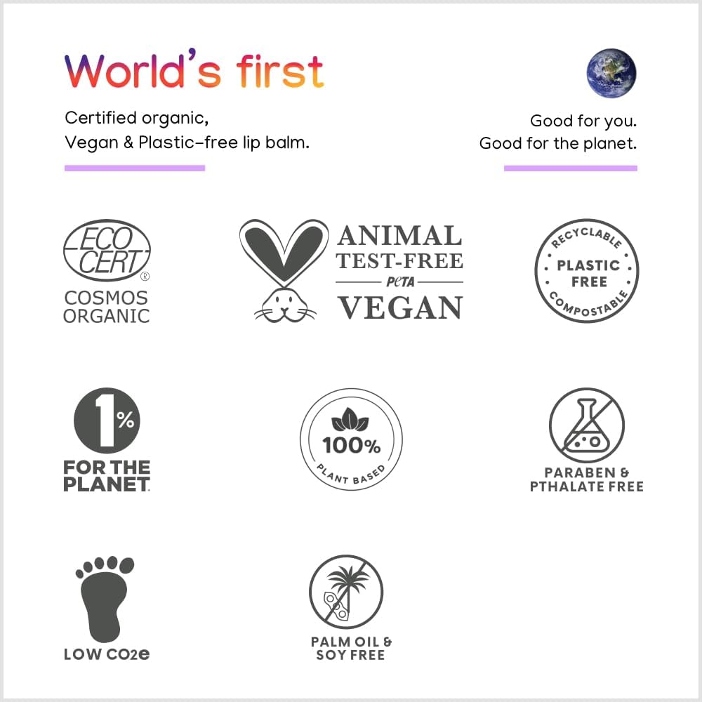 ILIKA Lip Balm Organic, 100% Plant-Based, 2X Volume, Low CO2e - COSMOS Certified Organic, PETA Certified Vegan & Cruelty-Free, Biodegradable Tube 4 Pack, Classic Collection