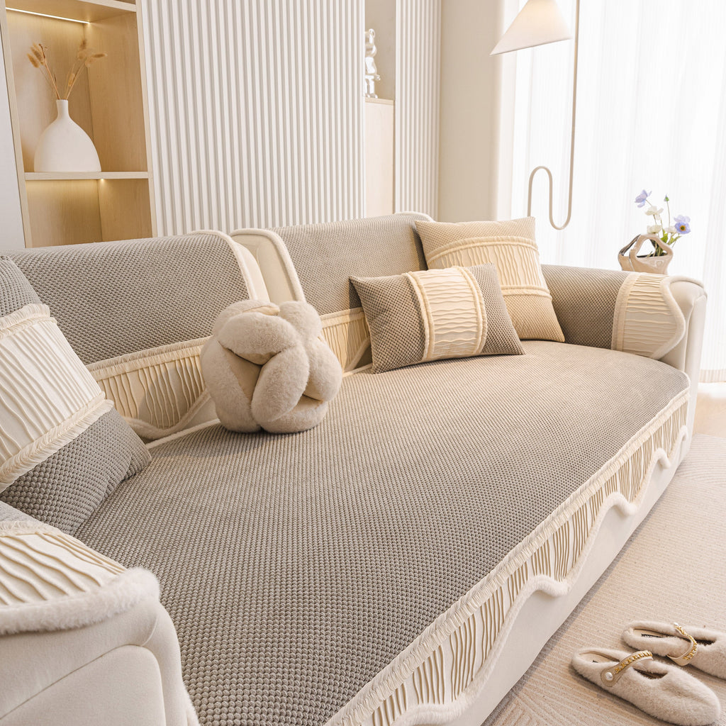 Dog Washable Sofa Protector Cover, Non-Slip Couch Slipcover with Soft Furry Trim