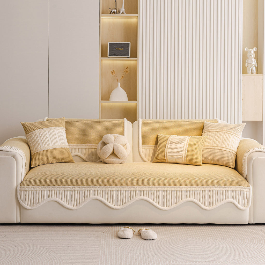 Dog Washable Sofa Protector Cover, Non-Slip Couch Slipcover with Soft Furry Trim