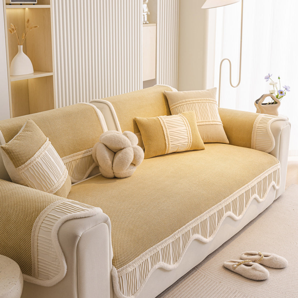 Dog Washable Sofa Protector Cover, Non-Slip Couch Slipcover with Soft Furry Trim