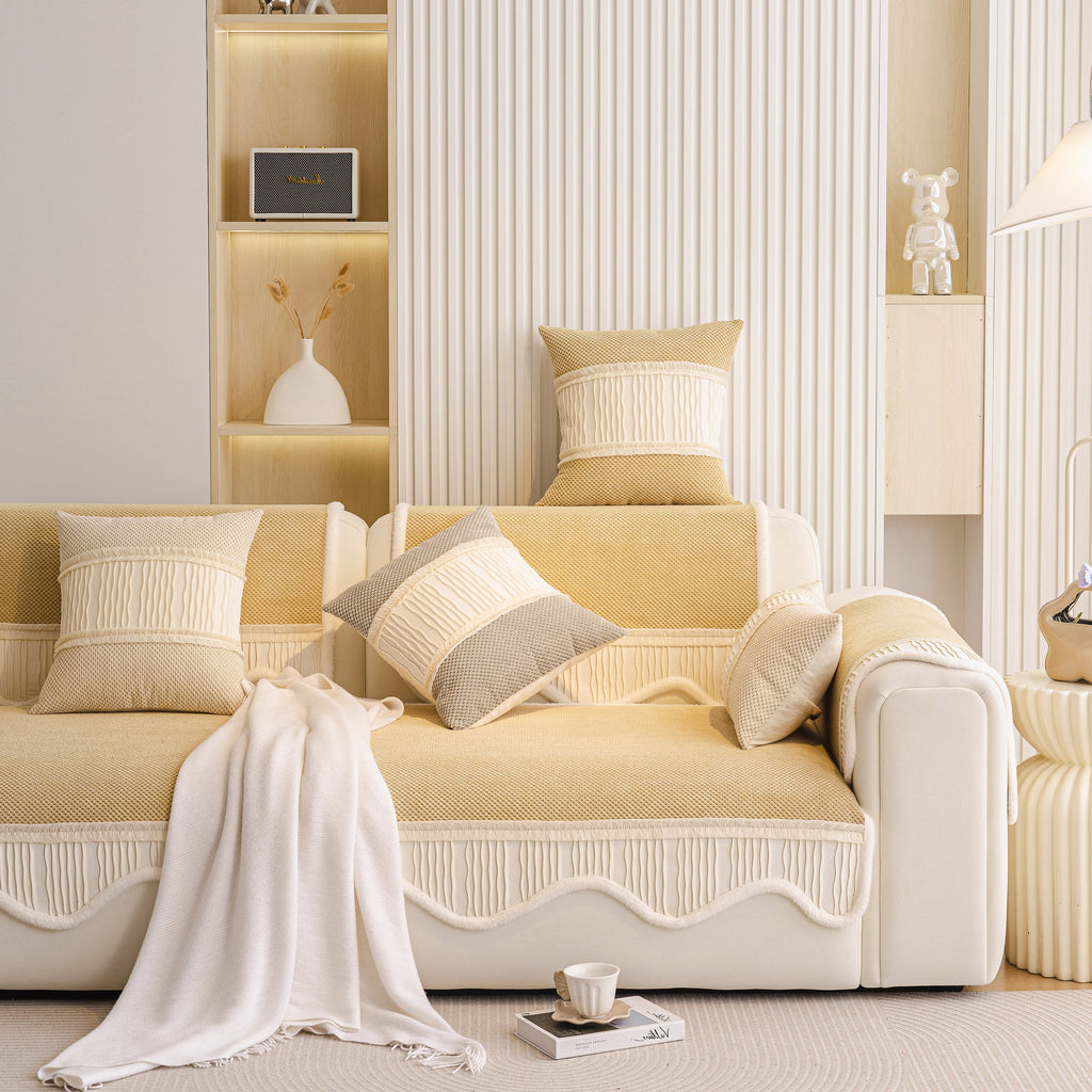 Dog Washable Sofa Protector Cover, Non-Slip Couch Slipcover with Soft Furry Trim