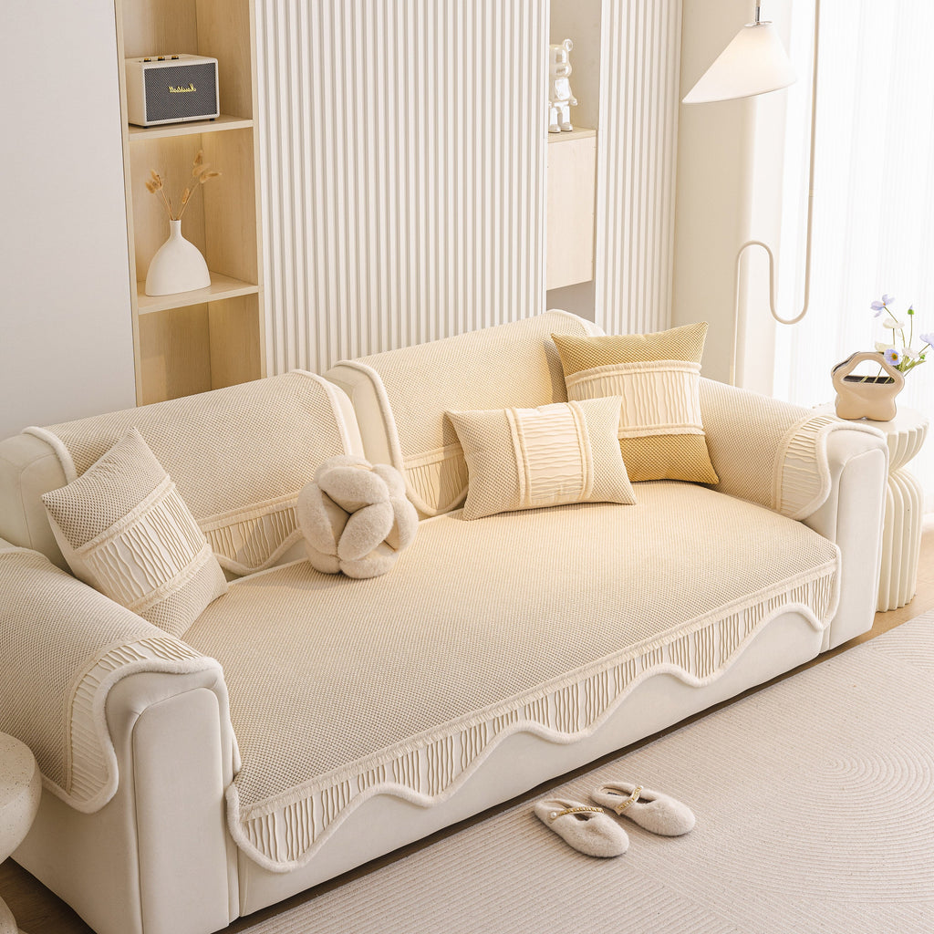 Dog Washable Sofa Protector Cover, Non-Slip Couch Slipcover with Soft Furry Trim